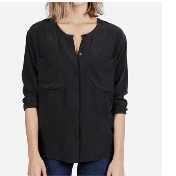 Everlane Black Silk Button Top Women's Extra Small Long Sleeve Minimalist Career - Picture 1 of 10